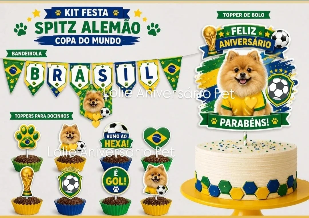 Kit Festa Aniversário Pet Copa do Mundo Brasil - Imagem 1