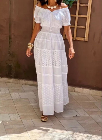 Vestido Branco Algodão Laise Civil Festa Batizado Plussize