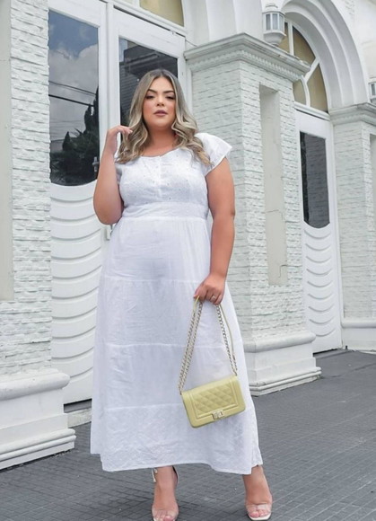 Vestido Branco Algodão Laise Noiva Civil Batizado Plus Size