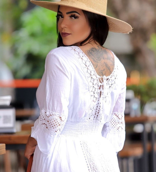 Vestido Branco Laise Renda Guipir Manga 3/4 - Imagem 3