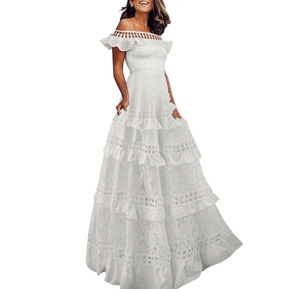 Vestido Branco Renda Guipir Civil Prewedding Noiva