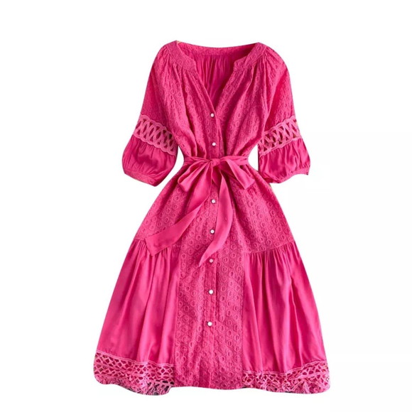 Vestido Chemise Laise Renda Guipir Faixa Artesanal