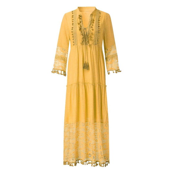 Vestido Longo Algodão Linho Renda Boyo Chic Artesanal - Imagem 2