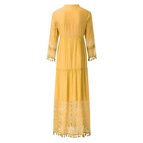 Vestido Longo Algodão Linho Renda Boyo Chic Artesanal - Imagem 3
