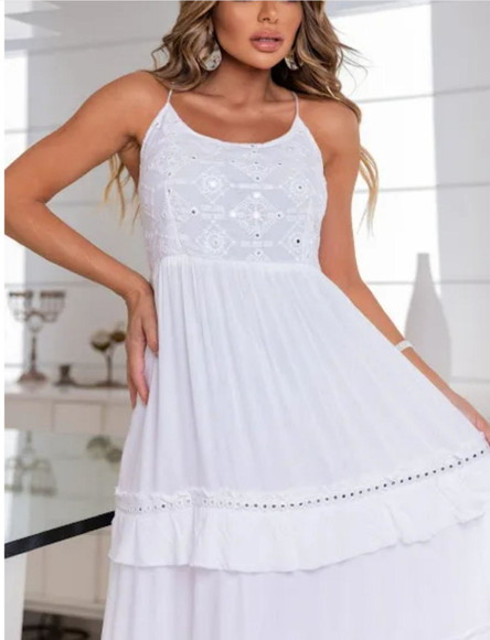 Vestido Longo Branco Bordado Artesanal - Imagem 2