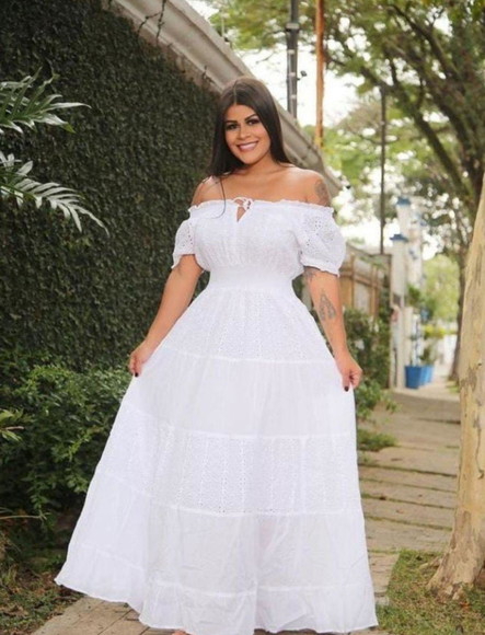 Vestido Longo Branco Laise Ciganinha Plus Sise