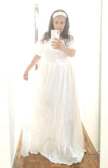 Vestido Longo Branco Laise Renda Guupir Plussize - Imagem 2