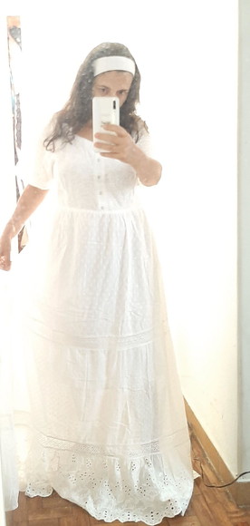 Vestido Longo Branco Laise Renda Guupir Plussize