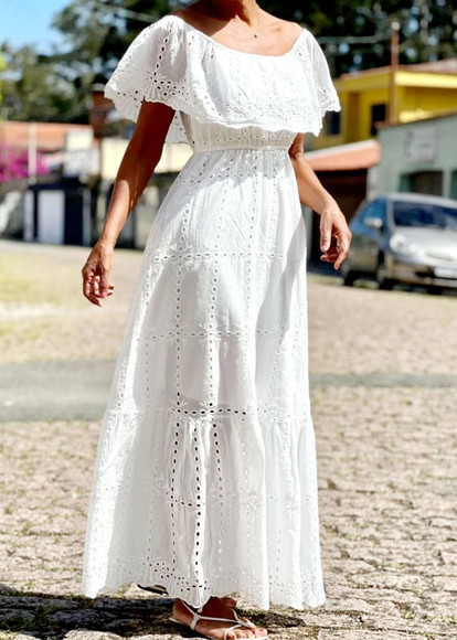 Vestido Longo Branco Lese Ciganinha Casamento Civil Noivado