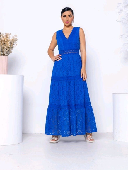 Vestido Longo em Renda Guipir Festa Réveillon