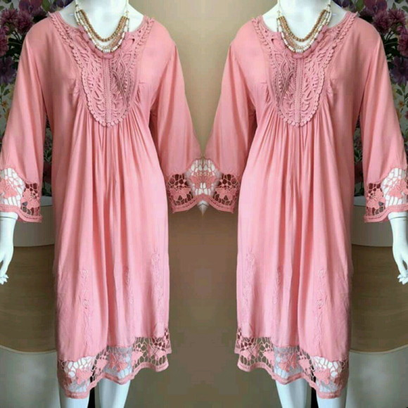 Vestido Midi Bordado Renda Guipir Manga 3/4