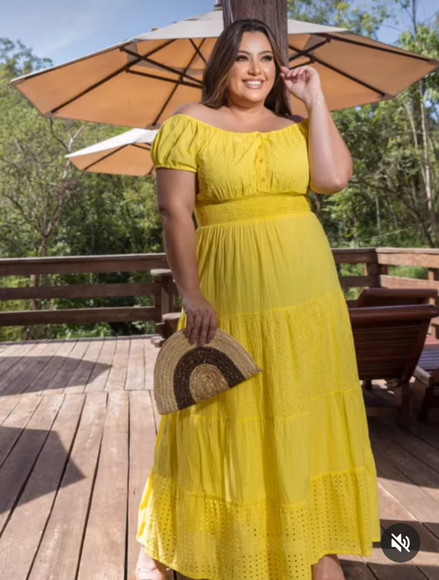 Vestido Tecido Algodão Laise Manga Ciganinha Plussize