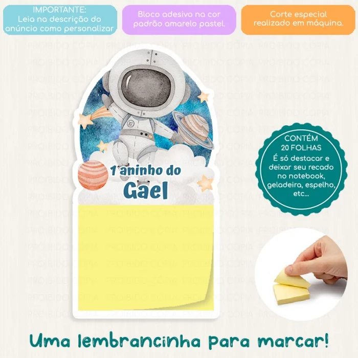 10 Lembrancinha Personalizada Festa Astronauta Aquarela Mini Calendário ou Bloco de Recado - Imagem 3
