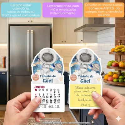 KIT COM 15 MINI CALENDÁRIO OU BLOCO DE RECADO ASTRONAUTA AQUARELA