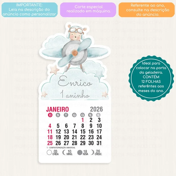 10 Lembrancinha Personalizada Festa Ursinho Aviador Aquarela Mini Calendário ou Bloco de Recado - Imagem 4