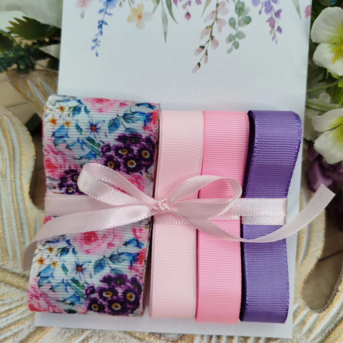 Kit de Fitas Floral Multicolor — Gorgurão Estampado, Rosa Bebê, Rosa Chiclete e Lilás