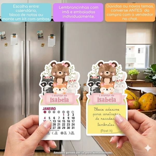 KIT COM 10 MINI CALENDÁRIO OU BLOCO DE RECADO BOSQUE AQUARELA MENINA