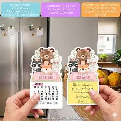 KIT COM 10 MINI CALENDÁRIO OU BLOCO DE RECADO BOSQUE AQUARELA MENINA