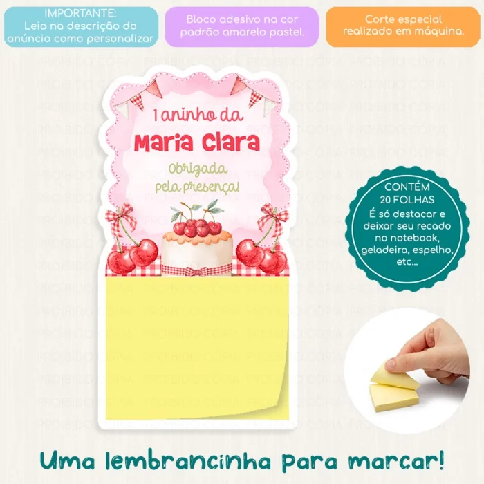 10 Lembrancinha Personalizada Festa Cerejinha Aquarela Mini Calendário ou Bloco de Recado - Imagem 3