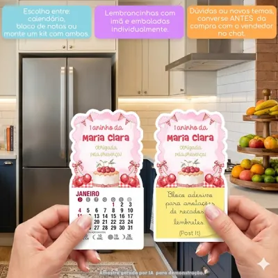 KIT COM 10 MINI CALENDÁRIO OU BLOCO DE RECADO CEREJINHA DO BOLO