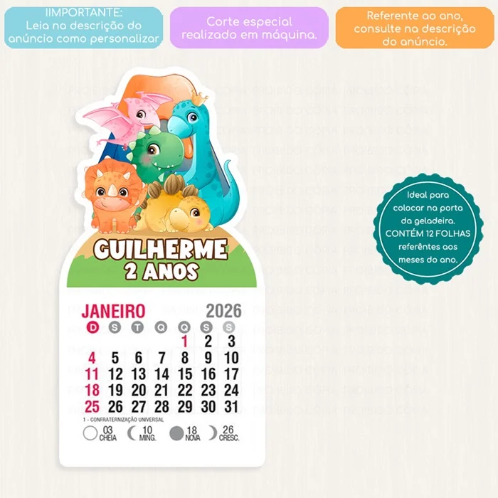 10 Lembrancinha Personalizada Festa Dinossauro Aquarela Mini Calendário ou Bloco de Recado - Imagem 4