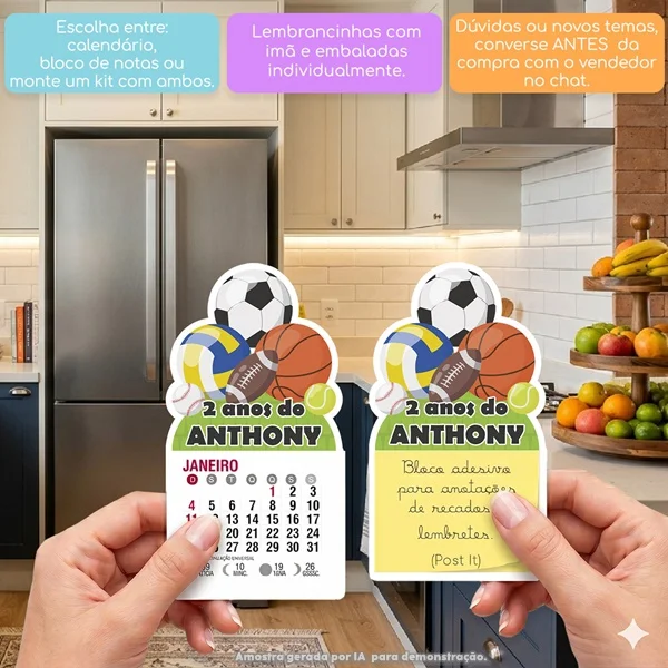 KIT COM 10 MINI CALENDÁRIO OU BLOCO DE RECADO ESPORTES
