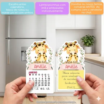KIT COM 15 MINI CALENDÁRIO OU BLOCO DE RECADO GIRAFINHA