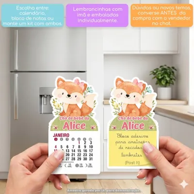 KIT COM 10 MINI CALENDÁRIO OU BLOCO DE RECADO RAPOSINHA AQUARELA