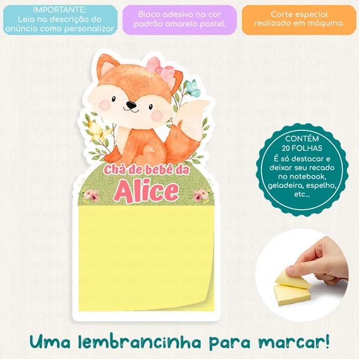 10 Lembrancinha Personalizada Festa Raposinha Mini Calendário ou Bloco de Recado - Imagem 3