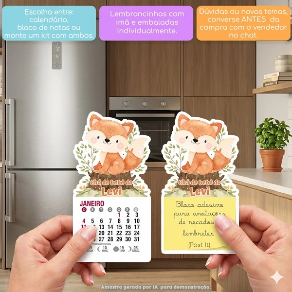 KIT COM 10 MINI CALENDÁRIO OU BLOCO DE RECADO RAPOSINHO AQUARELA
