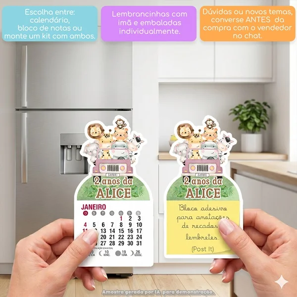 KIT COM 10 MINI CALENDÁRIO OU BLOCO DE RECADO SAFARI JIPE ROSA