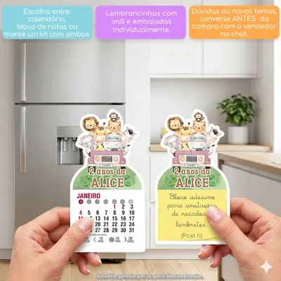 KIT COM 10 MINI CALENDÁRIO OU BLOCO DE RECADO SAFARI JIPE ROSA