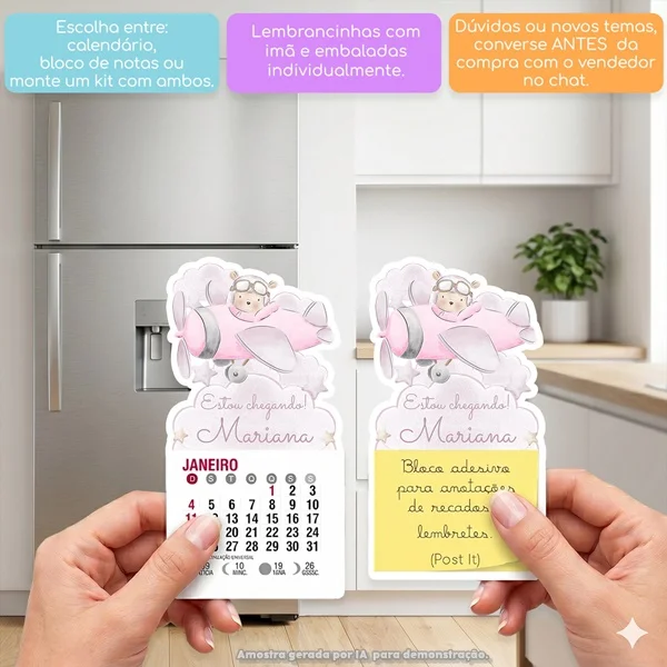 KIT COM 10 MINI CALENDÁRIO OU BLOCO DE RECADO URSINHA AVIADORA O TEMPO VOA