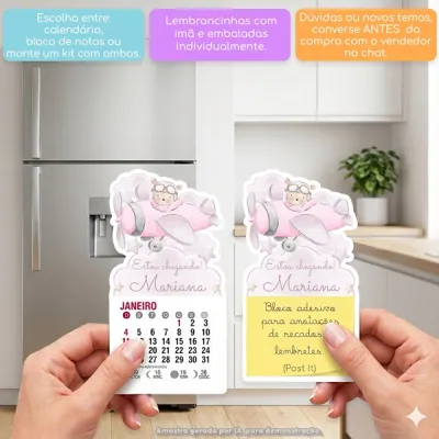 KIT COM 10 MINI CALENDÁRIO OU BLOCO DE RECADO URSINHA AVIADORA O TEMPO VOA