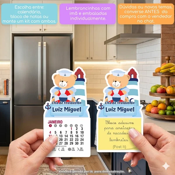 KIT COM 10 MINI CALENDÁRIO OU BLOCO DE RECADO URSINHO MARINHEIRO