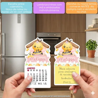 KIT COM 10 MINI CALENDÁRIO OU BLOCO DE RECADO ABELHINHA AQUARELA
