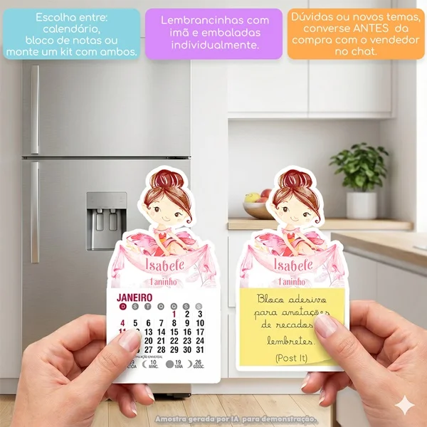 KIT COM 10 MINI CALENDÁRIO OU BLOCO DE RECADO BAILARINA AQUARELA
