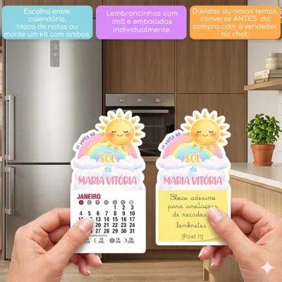 KIT COM 10 MINI CALENDÁRIO OU BLOCO DE RECADO VOLTA AO SOL AQUARELA MENINA