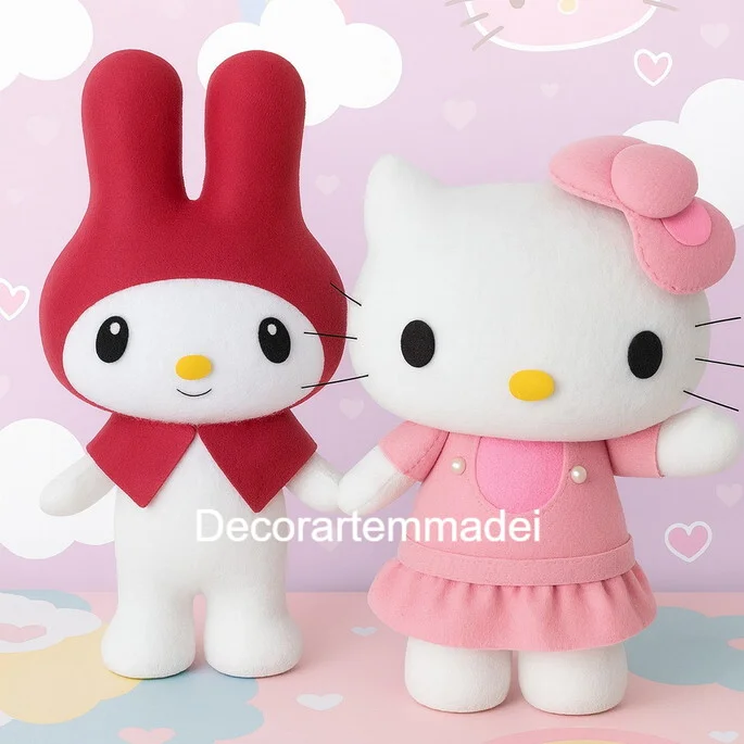 Hello Kitty e Melody  Bonecas Decoração em Feltro