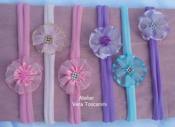 Kit de 6 Faixas para bebê RN flor de organza