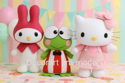 Hello Kitty, Melody e Keroppi Bonecos Decoração em Feltro