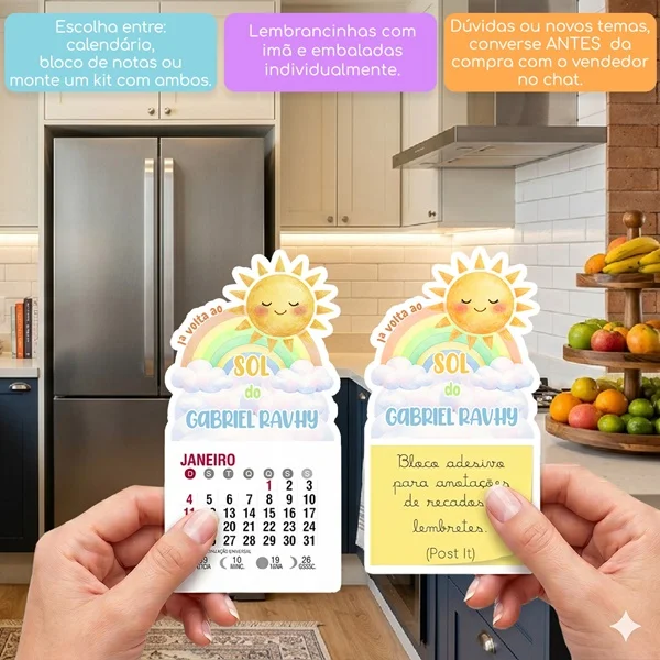 KIT COM 10 MINI CALENDÁRIO OU BLOCO DE RECADO VOLTA AO SOL AQUARELA MENINO