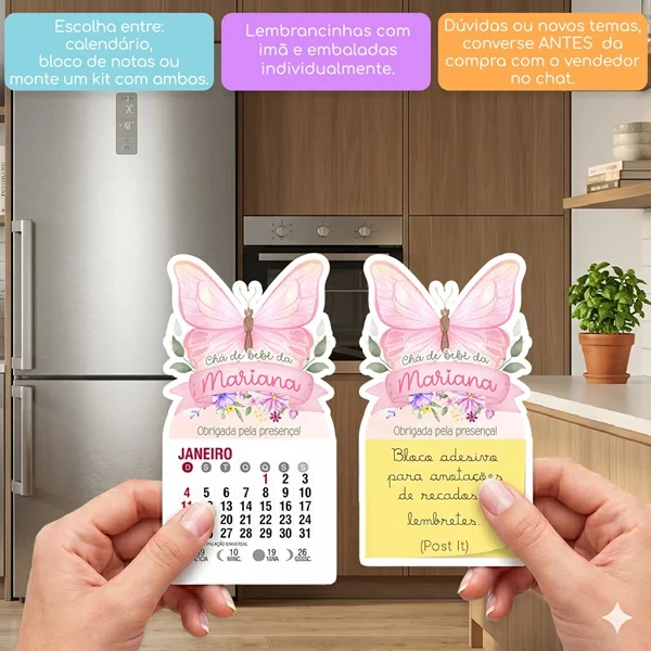 KIT COM 10 MINI CALENDÁRIO OU BLOCO DE RECADO JARDIM DAS BORBOLETAS