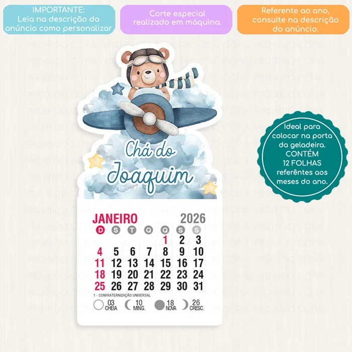 KIT COM 10 MINI CALENDÁRIO OU BLOCO DE RECADO URSO AVIADOR AQUARELA AZUL ESCURO - Imagem 4