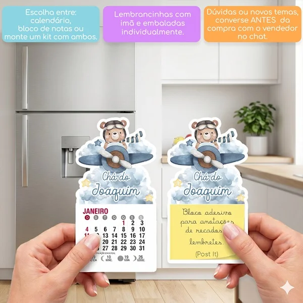 KIT COM 10 MINI CALENDÁRIO OU BLOCO DE RECADO URSO AVIADOR AQUARELA AZUL ESCURO