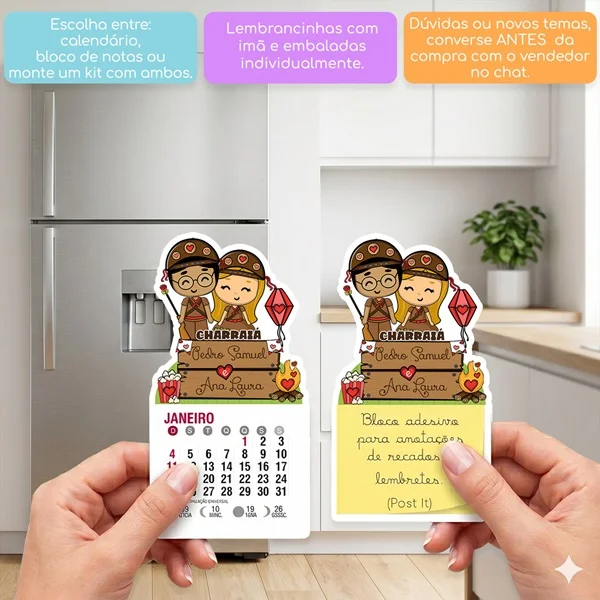 KIT COM 10 MINI CALENDÁRIO OU BLOCO DE RECADO CHARRAIÁ LAMPIÃO E MARIA BONITA