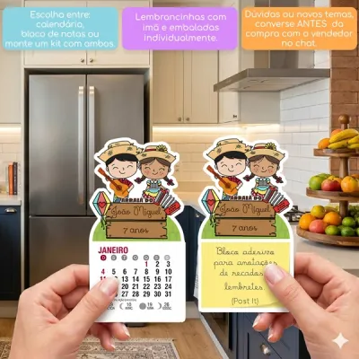 KIT COM 10 MINI CALENDÁRIO OU BLOCO DE RECADO ARRAIÁ MENINO E MENINA