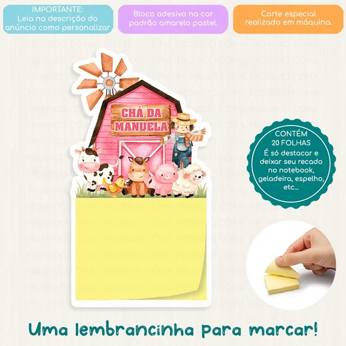 10 Lembrancinha Personalizada Festa Fazendinha Celeiro Rosa Mini Calendário ou Bloco de Recado - Imagem 3