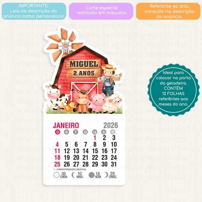 10 Lembrancinha Personalizada Festa Fazendinha Celeiro Vermelho Mini Calendário ou Bloco de Recado - Imagem 4