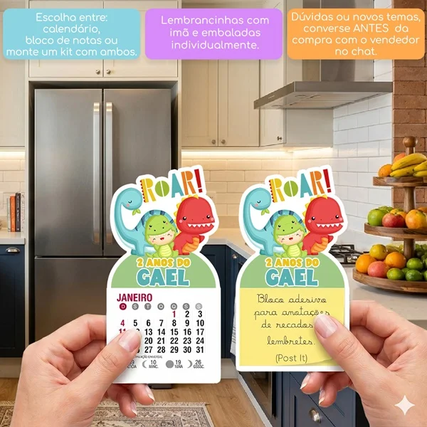 KIT COM 10 MINI CALENDÁRIO OU BLOCO DE RECADO DINOSAURO BABY